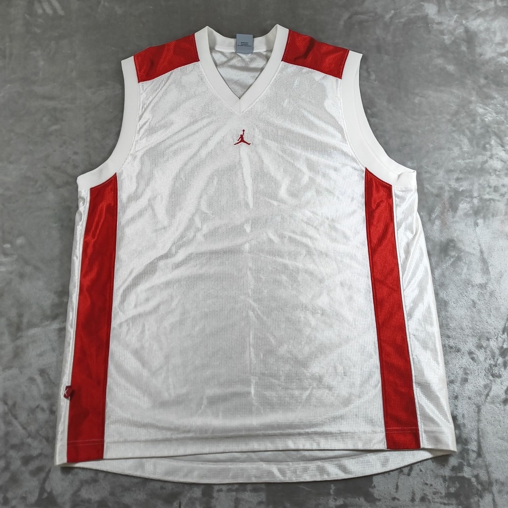 Vintage Jordan Jersey Mens XL Red White Nike Sleeveless Basketball Performance